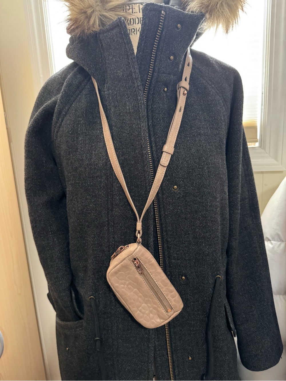 Alexander Wang Blush Taupe Adjustable Neck Hanging Wallet with Rose Gold HW